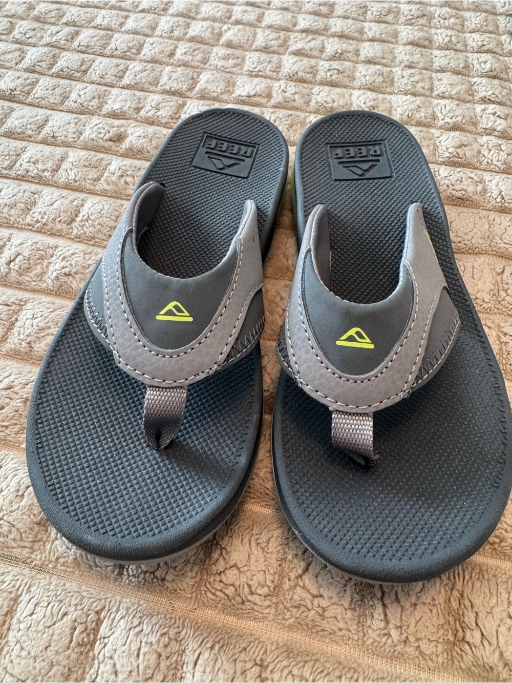 Reef Gray and Black Kids Flip Flops with Lime Accent